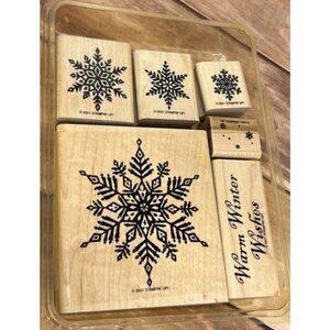 2001 STAMPIN' UP! SNOWFLAKES WOOD MOUNTED RUBBER STAMP SET OF 6 WINTER WISHES